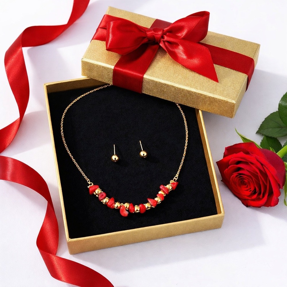 Jewelry‎ Set Necklace Women Bohemian-Style Natural Stone and Gold Beads Set